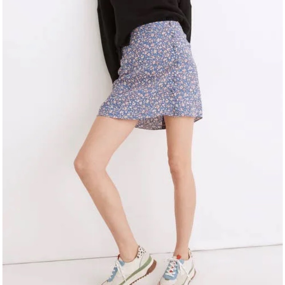 Madewell Womens Size 10 Porch Side-Button Mini Skirt In Summer Vines Blue Floral